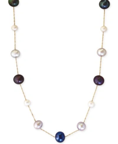 Effy Collection Effy Multi-color Cultured Freshwater Pearl Station Necklace In 14k Gold (6mm) In Yellow Gold