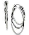 Giani Bernini Small Textured Triple Hoop Earrings In Sterling Silver, 1", Created For Macy's In Silver