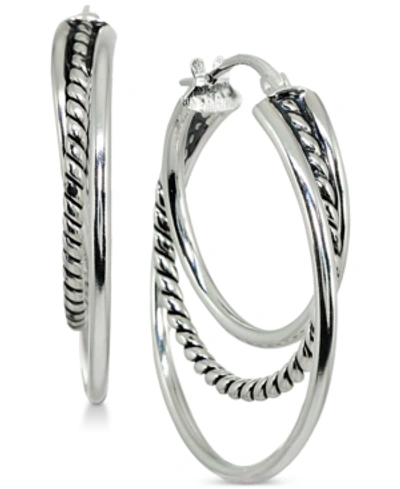 Giani Bernini Small Textured Triple Hoop Earrings In Sterling Silver, 1", Created For Macy's