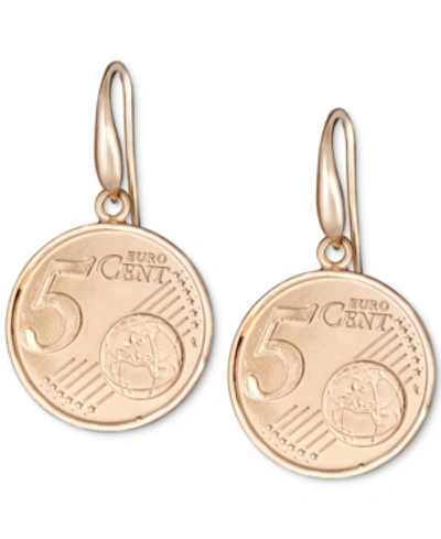Italian Gold Euro-look Coin Drop Earrings In 14k Gold-plated Sterling Silver In Gold Over Silver
