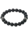 Legacy For Men By Simone I. Smith Onyx (10mm) Beaded Stretch Bracelet In Stainless Steel In Black