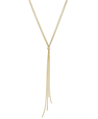Italian Gold Tassel Lariat Long Necklace In 14k Gold-plated Sterling Silver In Yellow Gold