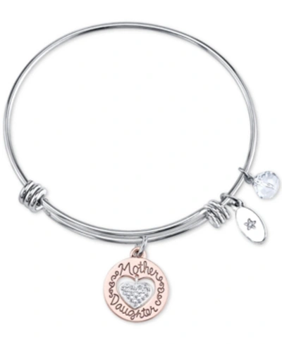 Unwritten Two-tone Mother & Daughter Heart Charm Bangle Bracelet In Rose Gold-tone & Stainless Steel With Silv In Silver