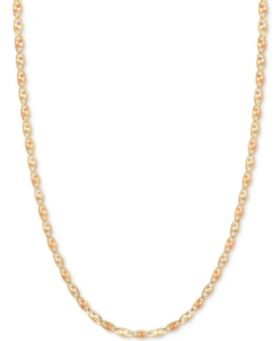 Italian Gold 16" Tri-color Valentina Chain Necklace (1/5mm) In 14k Gold, White Gold & Rose Gold In Tri-tone