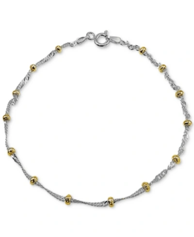 Giani Bernini Beaded Singapore Chain Bracelet In Sterling Silver & 18k Gold-plate, Created For Macy's In Two-tone