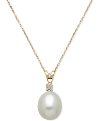 Honora Cultured Freshwater Pearl (8mm) And Diamond Accent Pendant Necklace In 14k Gold