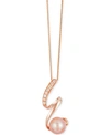Le Vian Cultured Freshwater Pearl (8mm) And Diamond (1/10 Ct. T.w.) Pendant Necklace In 14k Rose Gold In Pink