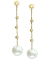 Effy Collection Effy Cultured Freshwater Pearl (8mm) Beaded Drop Earrings In 14k Gold In Yellow Gold