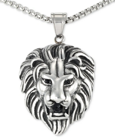 Legacy For Men By Simone I. Smith Black Agate Lion Head 24" Pendant Necklace In Stainless Steel