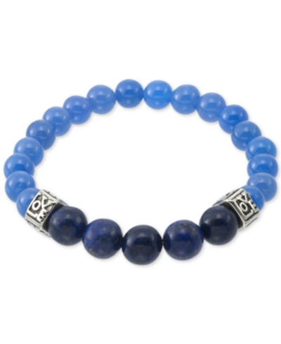 Legacy For Men By Simone I. Smith Dyed Black Lapis Lazuli (10mm) & Blue Agate (8mm) Men's Stretch Bracelet In Stainless Steel