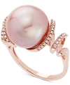 Honora Cultured Pink Ming Pearl (13mm) & Diamond (1/8 Ct. T.w.) Ring In 14k Rose Gold In Pink