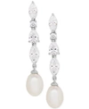ARABELLA CULTURED FRESHWATER PEARL (9 X 7MM) & CUBIC ZIRCONIA DROP EARRINGS IN STERLING SILVER, CREATED FOR M