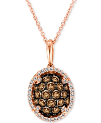 Le Vian Chocolatier Diamond Oval Cluster 18" Pendant Necklace (3/4 Ct. T.w.) In 14k Rose Gold
