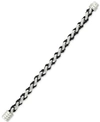 LEGACY FOR MEN BY SIMONE I. SMITH BLACK LEATHER BRAIDED BRACELET IN STAINLESS STEEL