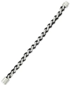 Legacy For Men By Simone I. Smith Black Leather Braided Bracelet In Stainless Steel In Stainless Steel