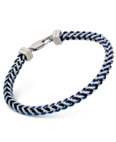 Esquire Men's Jewelry Link Chain Bracelet In Stainless Steel And Blue Ion-plating, Created For Macy's In Silver