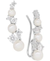 ARABELLA CULTURED FRESHWATER PEARL (3-1/2 - 5-1/2MM) & SWAROVKSI ZIRCONIA EAR CLIMBERS IN STERLING SILVER, CR