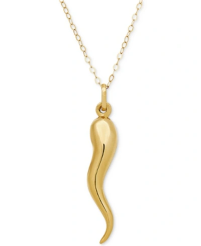 Italian Gold Polished Cornicello Horn 18" Necklace In 10k Gold In Yellow Gold