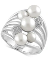 Effy Collection Effy Cultured Freshwater Pearl (4mm-6.5mm) And Diamond Accent Ring In Sterling Silver In White