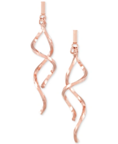 Italian Gold Twisty Bar Drop Earrings In 14k Rose Gold