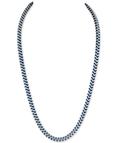 Esquire Men's Jewelry Fox Chain Necklace In Stainless Steel And Blue Ion-plate, Created For Macy's In Silver
