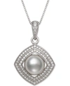 BELLE DE MER CULTURED FRESHWATER PEARL (8MM) & CUBIC ZIRCONIA 18" PENDANT NECKLACE IN STERLING SILVER