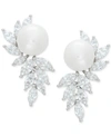 ARABELLA CULTURED FRESHWATER PEARL (10MM) & CUBIC ZIRCONIA DROP EARRINGS IN STERLING SILVER