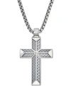 ESQUIRE MEN'S JEWELRY CROSS PENDANT NECKLACE IN GRAY CARBON FIBER AND STAINLESS STEEL, CREATED FOR MACY'S