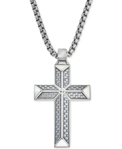Esquire Men's Jewelry Cross Pendant Necklace In Gray Carbon Fiber And Stainless Steel, Created For Macy's
