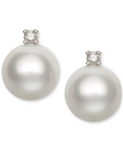 Belle De Mer Cultured Freshwater Pearl (5-1/2mm) And Diamond Accent Stud Earrings In 14k White Gold