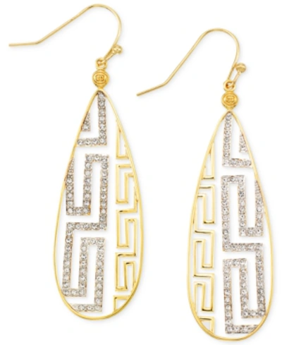 Simone I. Smith White Crystal Greek Key Drop Earrings In 18k Gold Over Sterling Silver