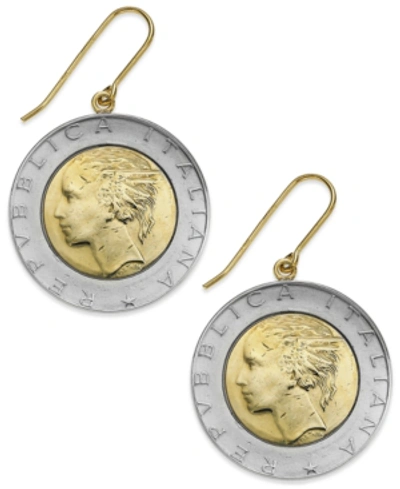 Italian Gold Vermeil And Sterling Silver Lira Coin Drop Earrings In Two-tone