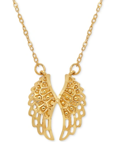 Italian Gold Angel Wing 17" Pendant Necklace In 10k Gold In Yellow Gold