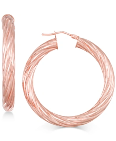 Italian Gold Textured Twist Hoop Earrings In 14k Gold In Rose Gold