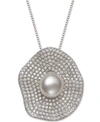 Belle De Mer Cultured Freshwater Pearl (8mm) & Cubic Zirconia 18" Pendant Necklace In Sterling Silver In Silver