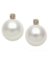 BELLE DE MER 14K GOLD EARRINGS, CULTURED FRESHWATER PEARL (7MM) AND DIAMOND ACCENT STUD EARRINGS