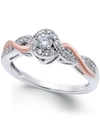 Promised Love Diamond Twist Promise Ring In Sterling Silver And 14k Rose Gold (1/5 Ct. T.w.) In Silver