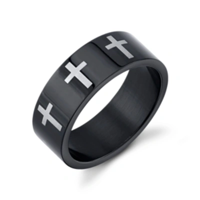 He Rocks Black Stainless Steel Ring Featuring Cross Design