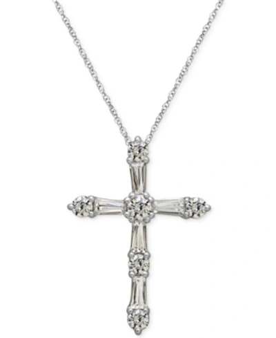 Arabella Sterling Silver White Cubic Zirconia Cross Pendant Necklace (1-1/2 Ct. T.w.)