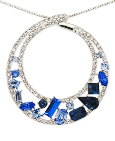 Simone I. Smith Blue And White Crystal Circle Pendant Necklace In Platinum Over Sterling Silver