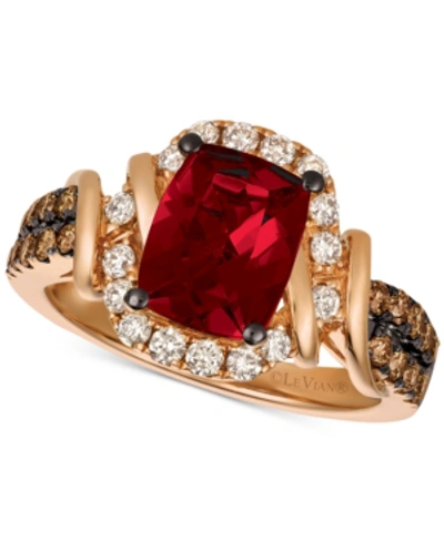 Le Vian Chocolate & Nude Raspberry Rhodolite (1-9/10 Ct. T.w.) & Diamond (5/8 Ct. T.w.) Ring In 14k Rose Gol In Red
