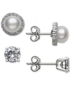 Belle De Mer 2-pc. Set Cultured Freshwater Pearl (6mm) & Cubic Zirconia Stud Earrings In Sterling Silver, Created In White