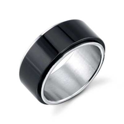 He Rocks Black And Silver Stainless Steel Ring In Black/stainless Steel