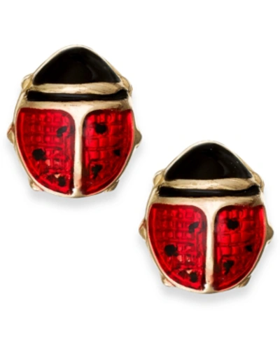 Italian Gold Red Enamel Ladybug Stud Earrings In 10k Gold