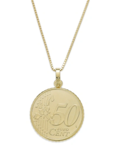 Italian Gold Vermeil Engraved Euro Coin Pendant Necklace