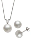 BELLE DE MER 2-PC. SET WHITE CULTURED FRESHWATER PEARL PENDANT NECKLACE (9MM) & STUD EARRINGS (8MM) (ALSO IN GRAY
