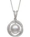 Belle De Mer Cultured Freshwater Pearl (11mm) & Cubic Zirconia 18" Pendant Necklace In Sterling Silver In Silver