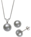 BELLE DE MER 2-PC. SET WHITE CULTURED FRESHWATER PEARL PENDANT NECKLACE (9MM) & STUD EARRINGS (8MM) (ALSO IN GRAY