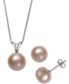 BELLE DE MER 2-PC. SET WHITE CULTURED FRESHWATER PEARL PENDANT NECKLACE (9MM) & STUD EARRINGS (8MM) (ALSO IN GRAY