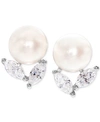 Arabella Cultured Freshwater Pearl (8mm) & Cubic Zirconia Stud Earrings In Sterling Silver In White